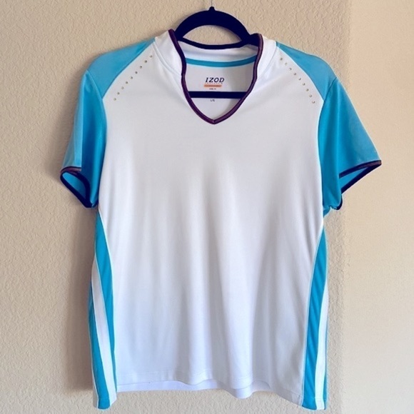IZOD Athletic Golf Polo White Turquoise Size Large Excellent Condition - Picture 6 of 8